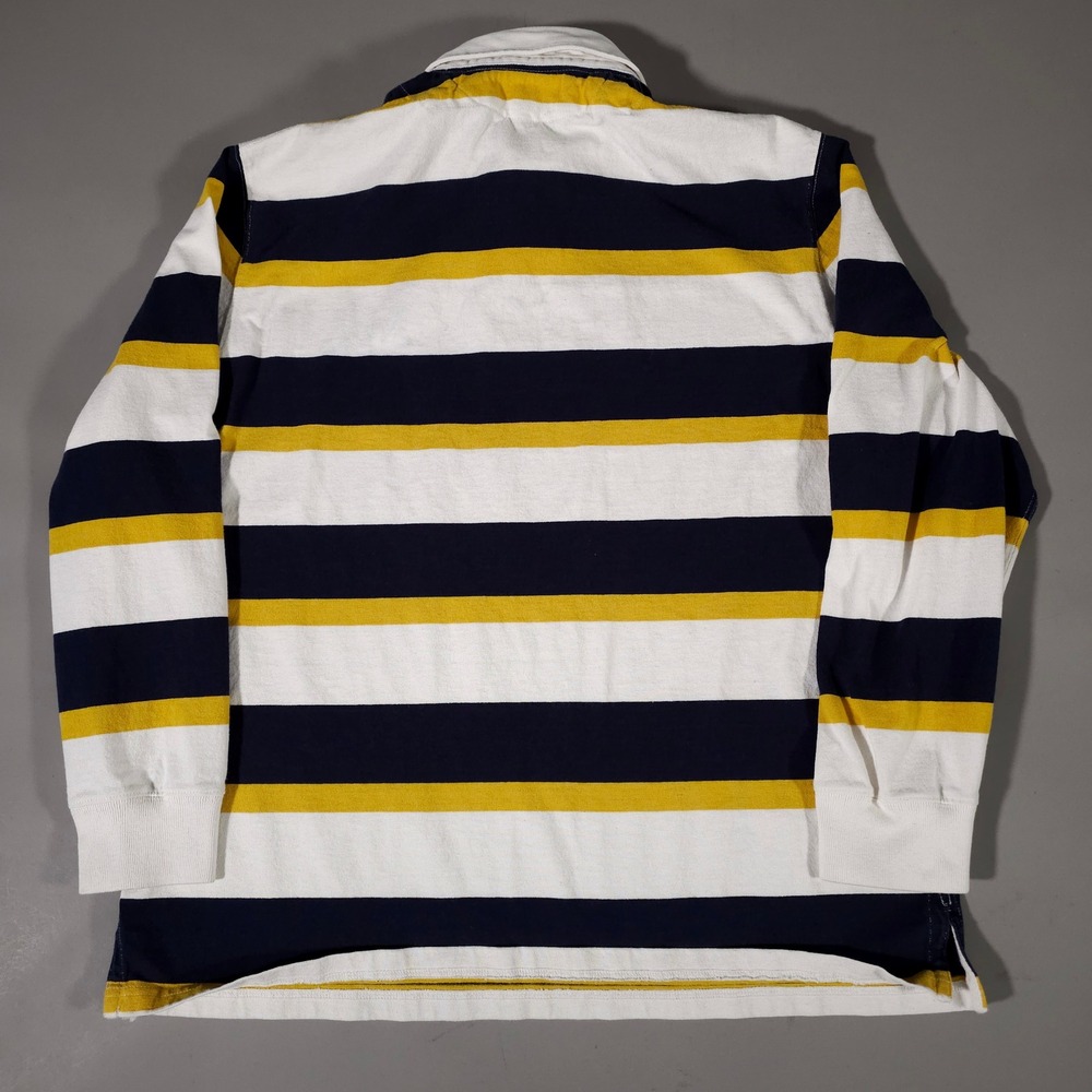 Polo Ralph Lauren Rugby Shirt Mens L White Navy Yellow Striped Long Sleeve Pony - Picture 7 of 7